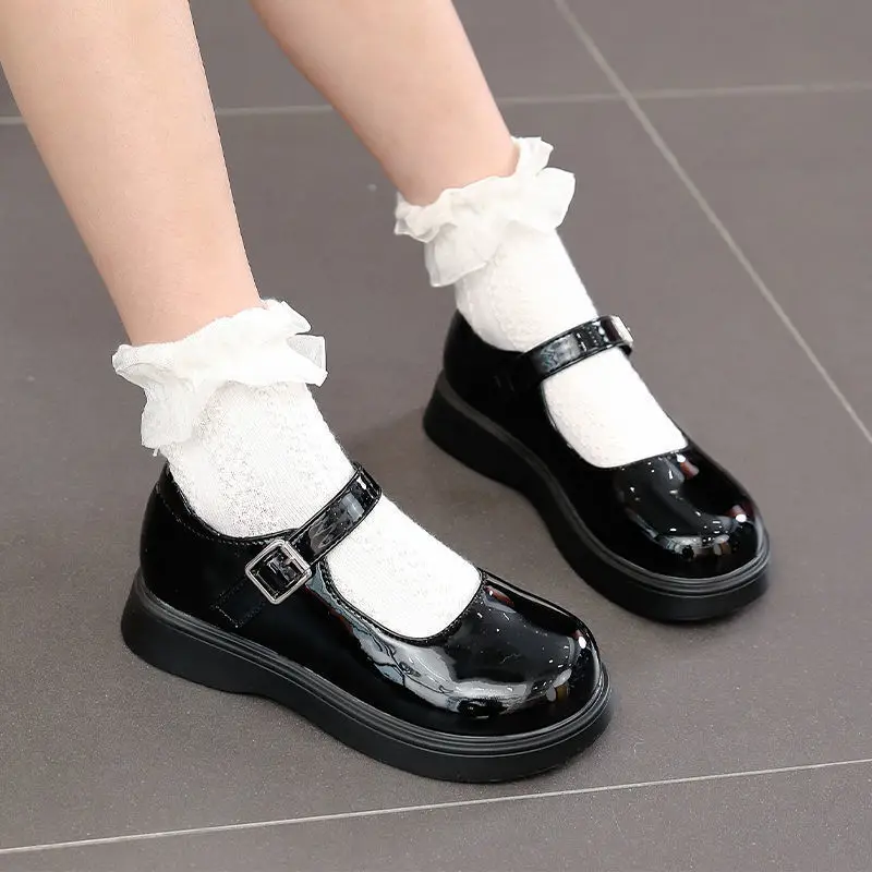 Girls' Black Leather Shoes, Performance Shoes, Princess Shoes, Small Leather Shoes, Kidsren's Students' Soft-Soled White Flats, School Shoes