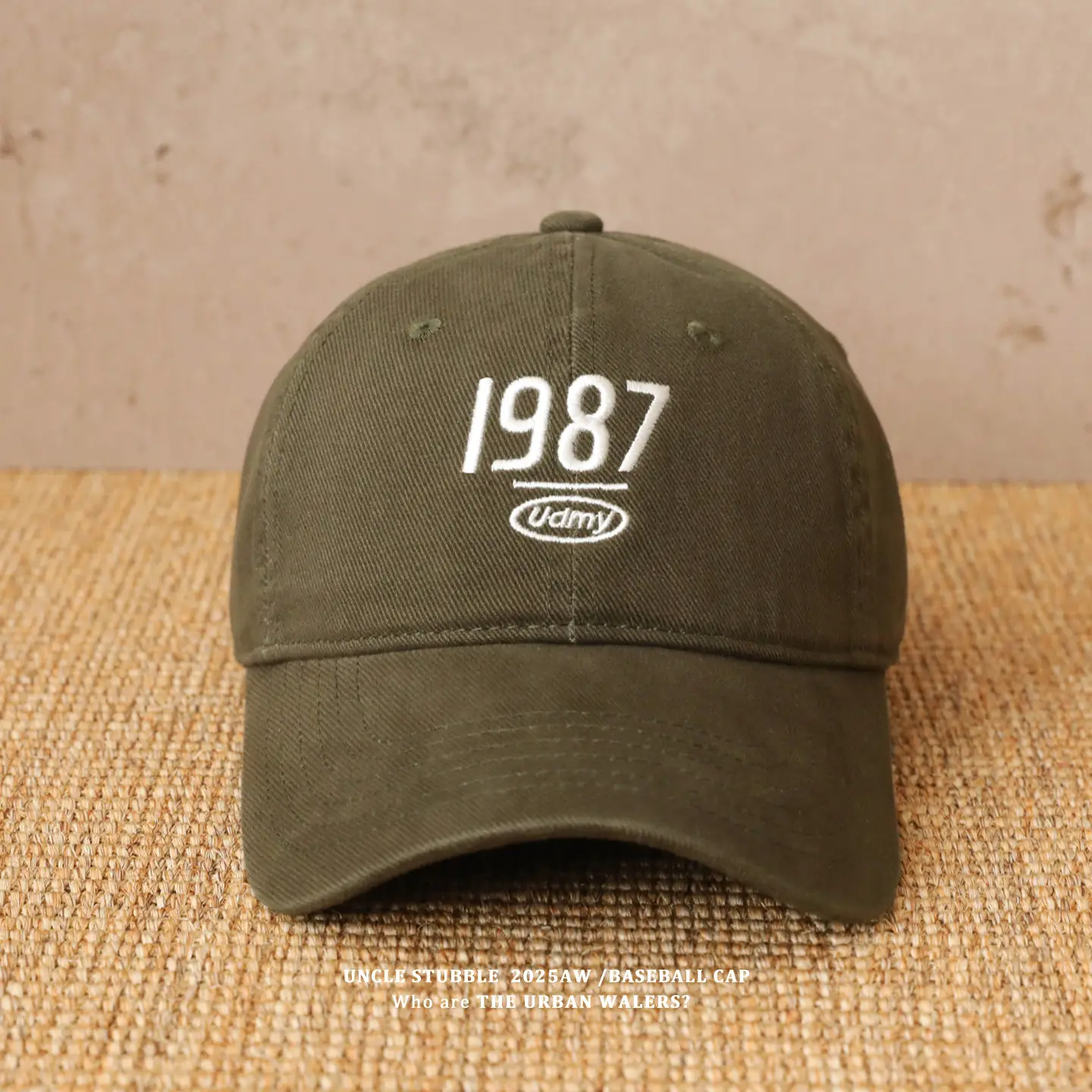 1987 Embroidered Baseball Cap Olive Green - Image 7