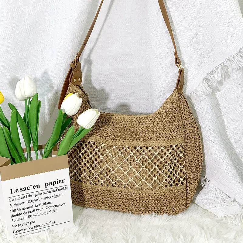 New Satchel Straw Bag One Shoulder Adjustable Strap Beach Bag - Image 5