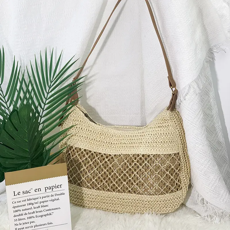 New Satchel Straw Bag One Shoulder Adjustable Strap Beach Bag - Image 6