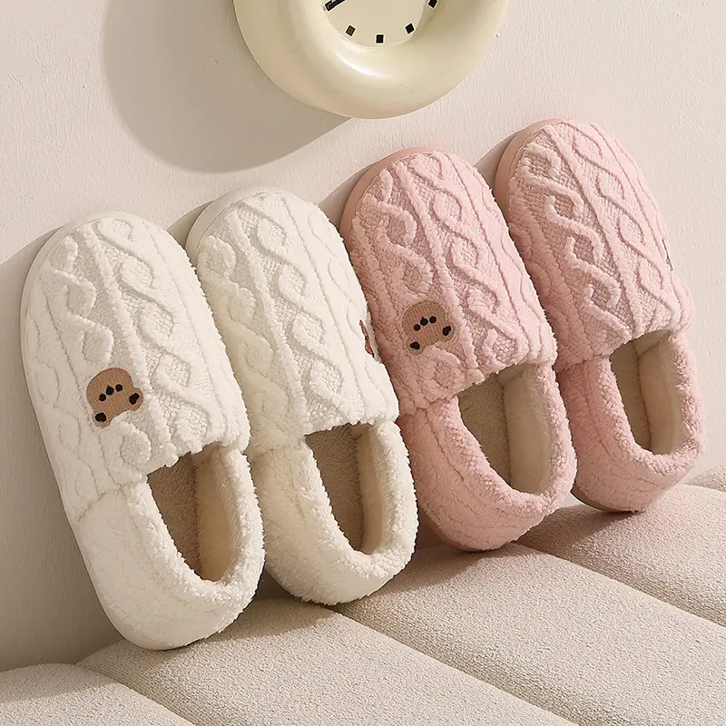 Household Cotton Slippers for Women Winter Couple Cartoon Bear Cute Indoor Home Plush Warm Wool Slippers for Men Wholesale - Image 6