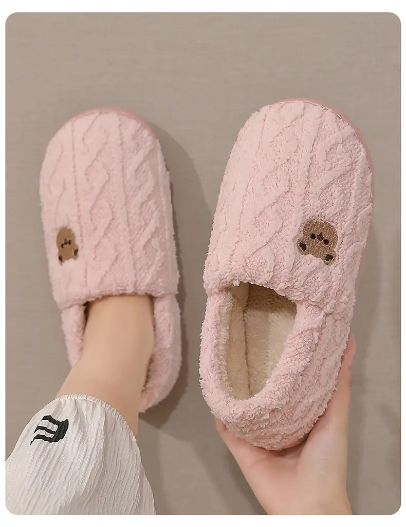 Household Cotton Slippers for Women Winter Couple Cartoon Bear Cute Indoor Home Plush Warm Wool Slippers for Men Wholesale — feature 12