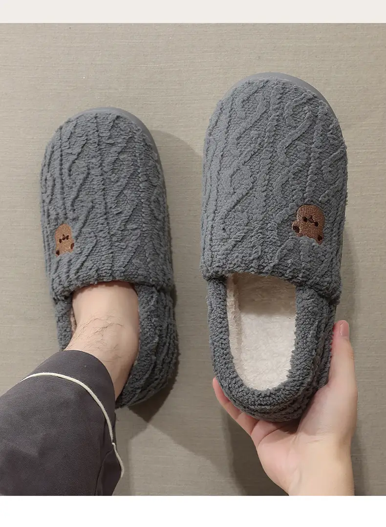 Household Cotton Slippers for Women Winter Couple Cartoon Bear Cute Indoor Home Plush Warm Wool Slippers for Men Wholesale — feature 3
