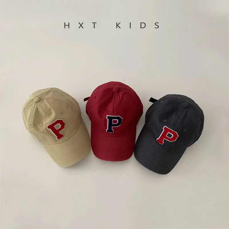 Kids Duckbill Cap P Letter Gray Sunshade Hat - Image 9