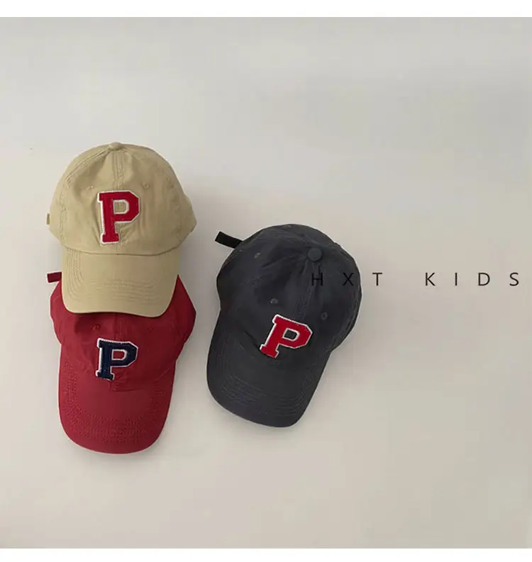Kids Duckbill Cap P Letter Gray Sunshade Hat — feature 3