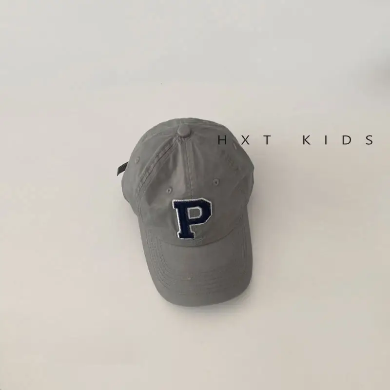Kids Duckbill Cap P Letter Gray Sunshade Hat - Image 6