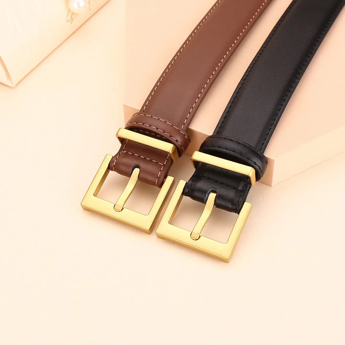 Black Leather Belt with Gold Buckle for Women - Image 7