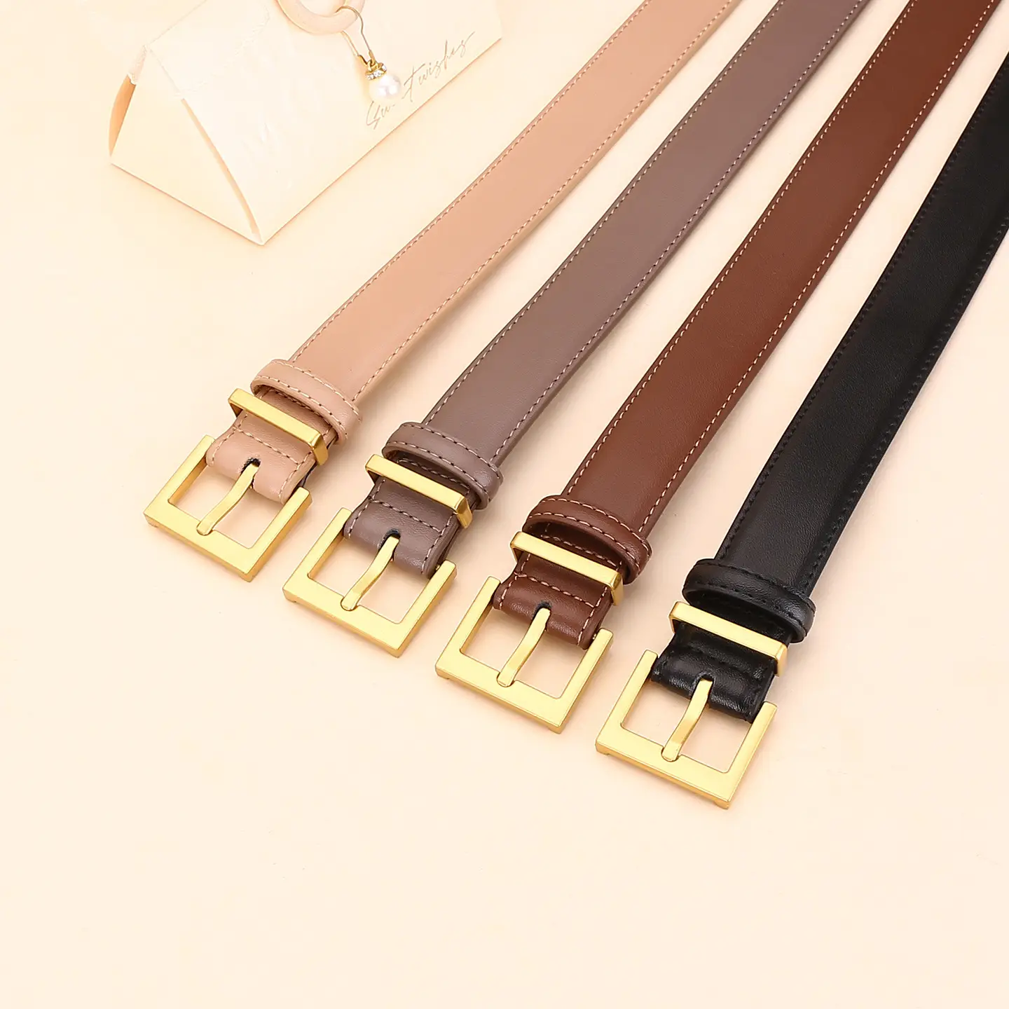 Black Leather Belt with Gold Buckle for Women - Image 8