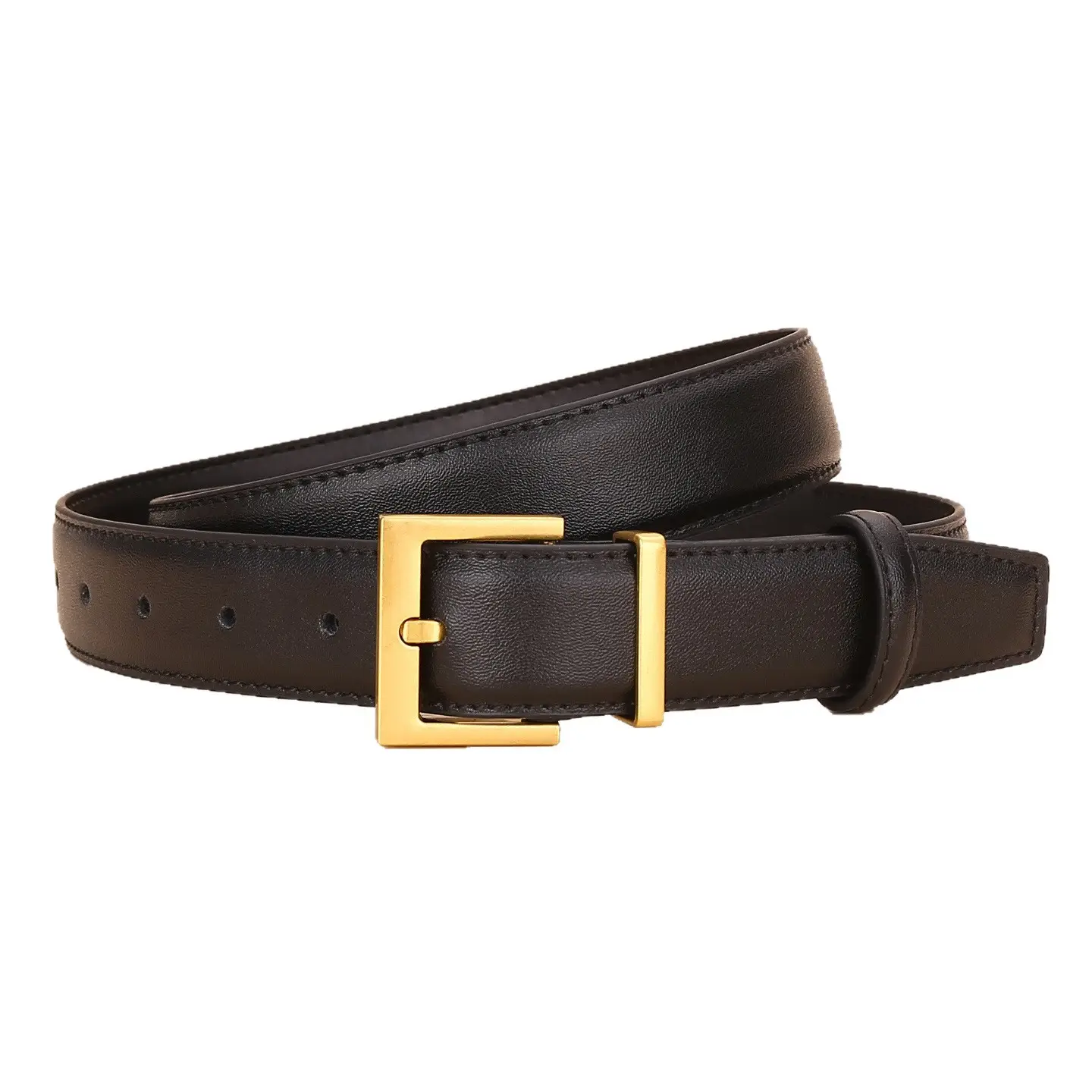Black Leather Belt with Gold Buckle for Women - Image 9