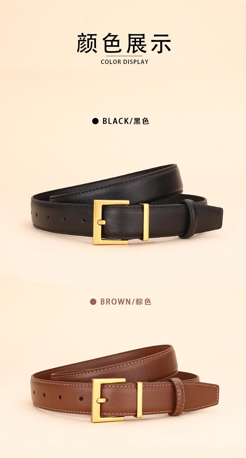Black Leather Belt with Gold Buckle for Women — feature 11