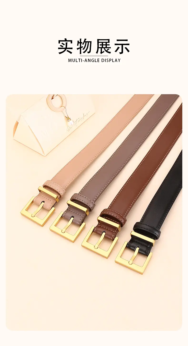Black Leather Belt with Gold Buckle for Women — feature 13