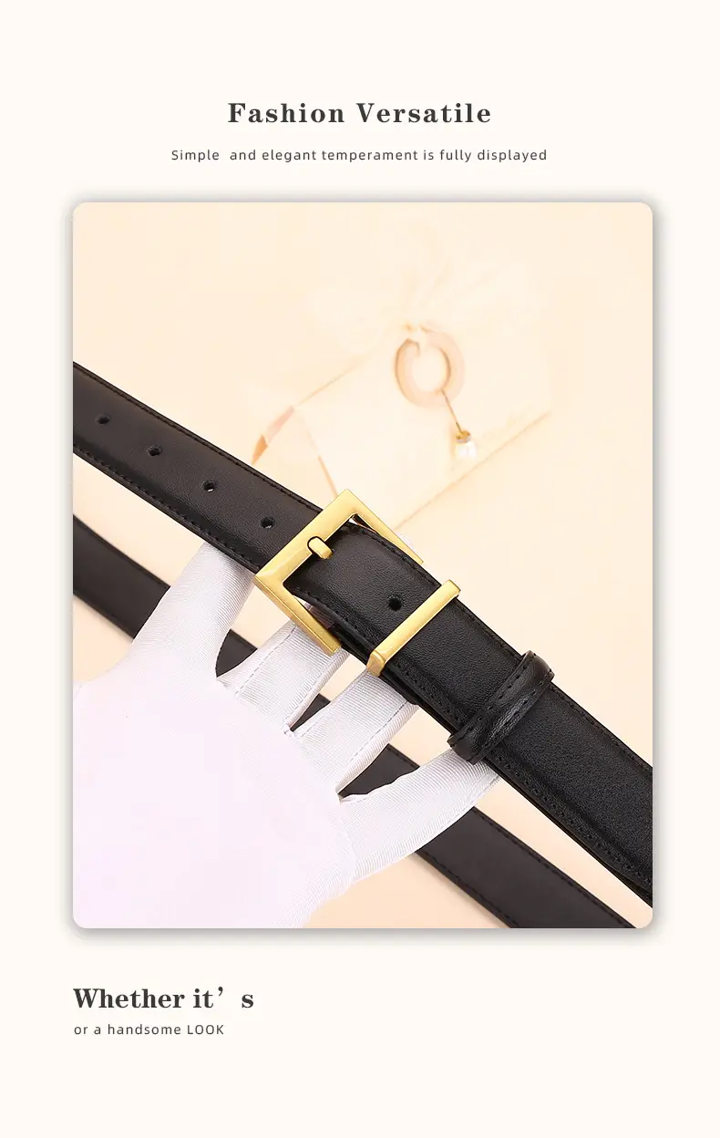 Black Leather Belt with Gold Buckle for Women — feature 14