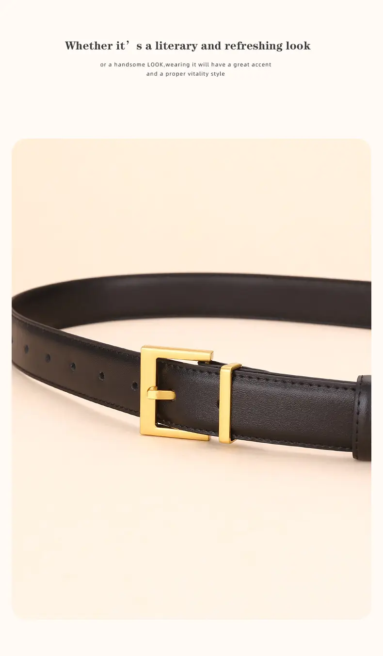 Black Leather Belt with Gold Buckle for Women — feature 16