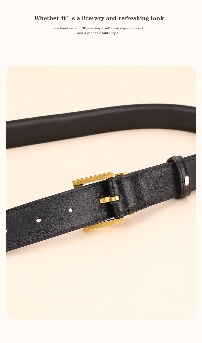 Black Leather Belt with Gold Buckle for Women — feature 17