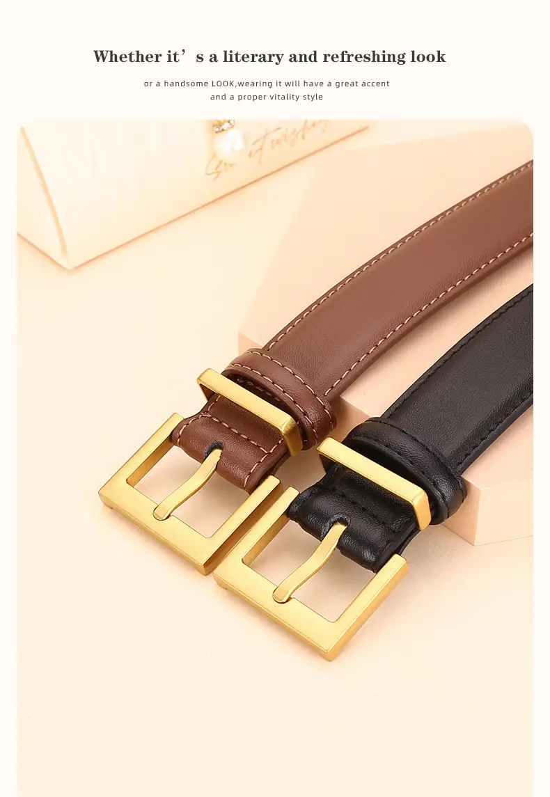 Black Leather Belt with Gold Buckle for Women — feature 18