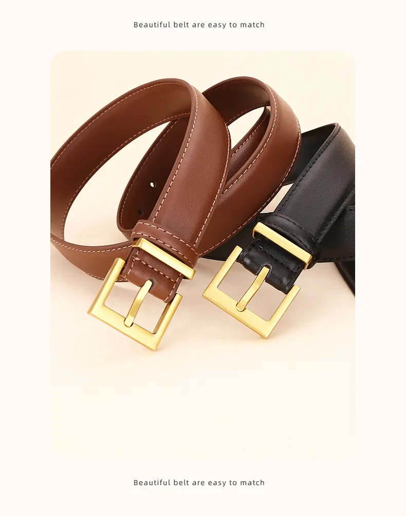 Black Leather Belt with Gold Buckle for Women — feature 23