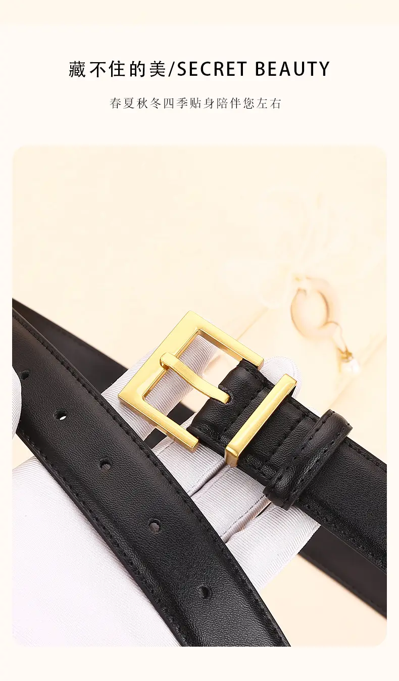 Black Leather Belt with Gold Buckle for Women — feature 3