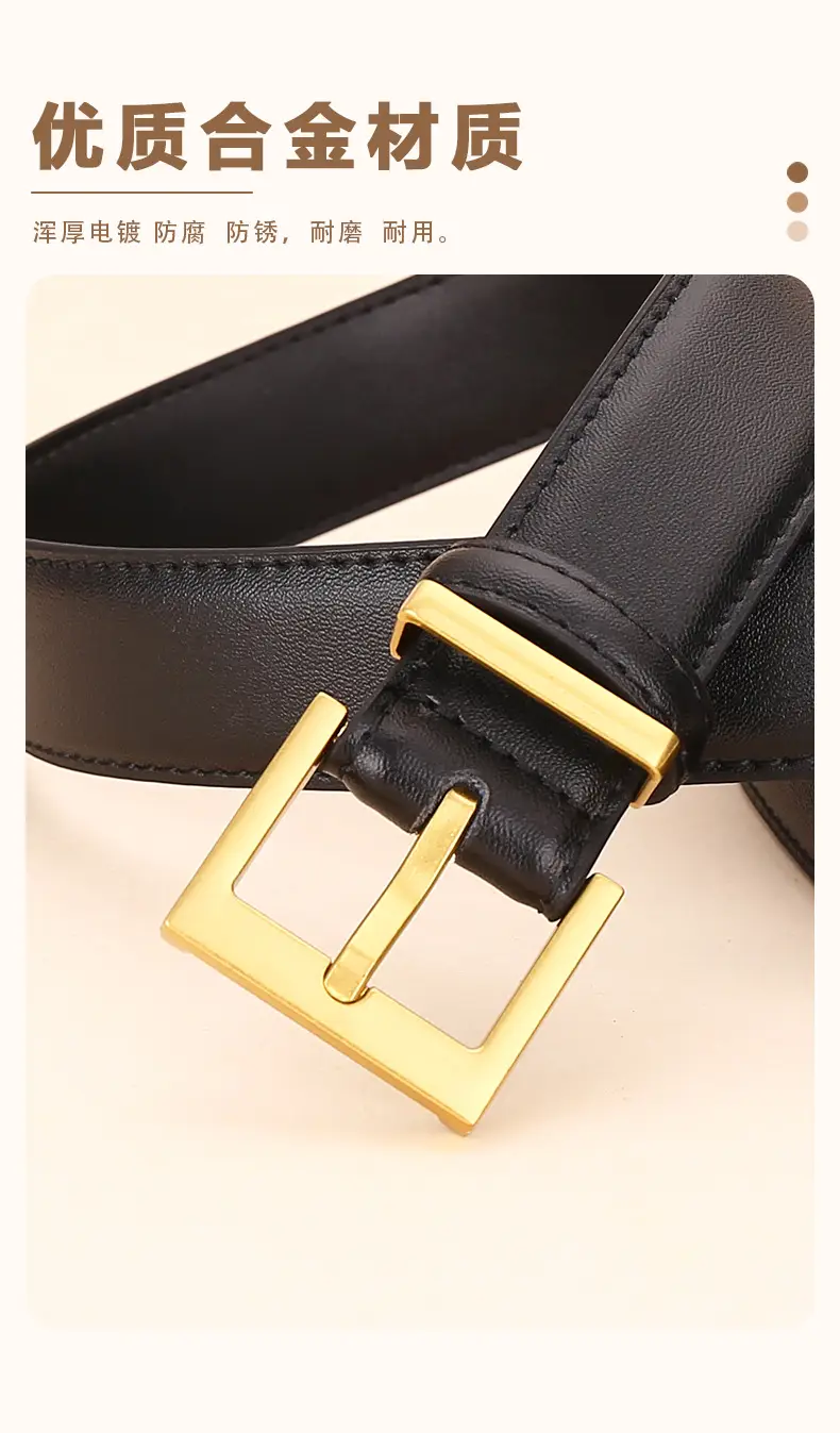 Black Leather Belt with Gold Buckle for Women — feature 7