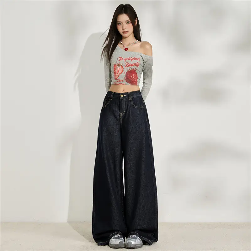 Dark Blue Wide Leg Jeans for Women Plus Size