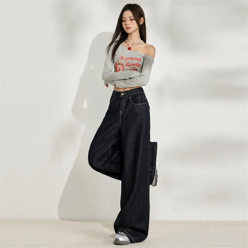 Dark Blue Wide Leg Jeans for Women Plus Size