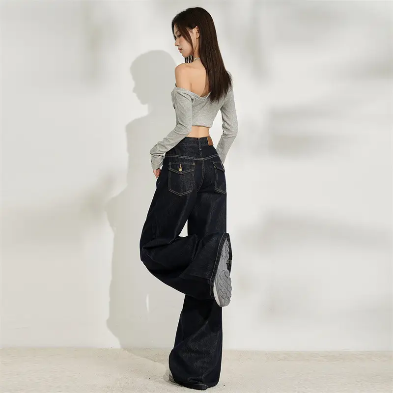 Dark Blue Wide Leg Jeans for Women Plus Size