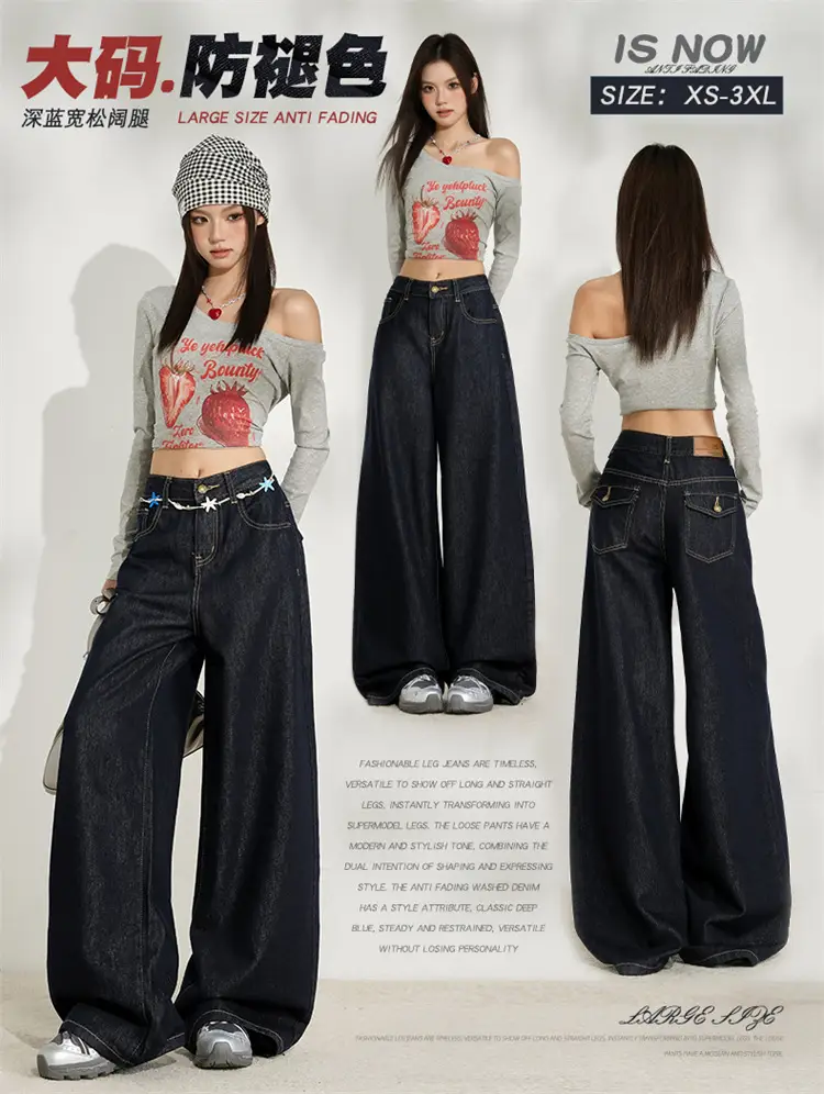 Dark Blue Wide Leg Jeans for Women Plus Size — feature 4