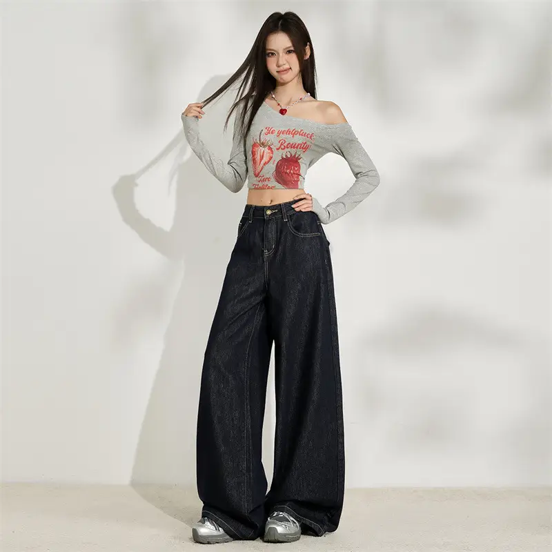 Dark Blue Wide Leg Jeans for Women Plus Size
