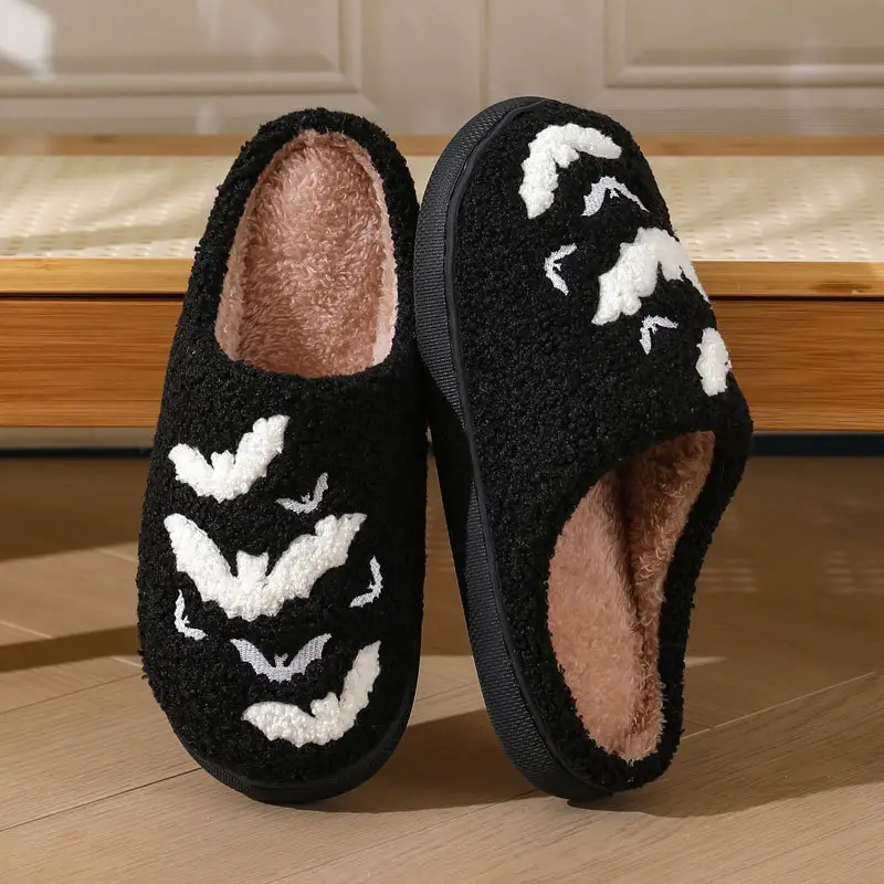 Cross-Border New Halloween Bat Cartoon Warm Winter Slippers Wholesale Men and Women Couple Home Indoor Cotton Slippers