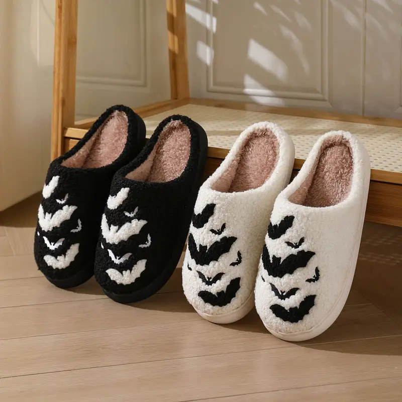 Cross-Border New Halloween Bat Cartoon Warm Winter Slippers Wholesale Men and Women Couple Home Indoor Cotton Slippers — feature 1