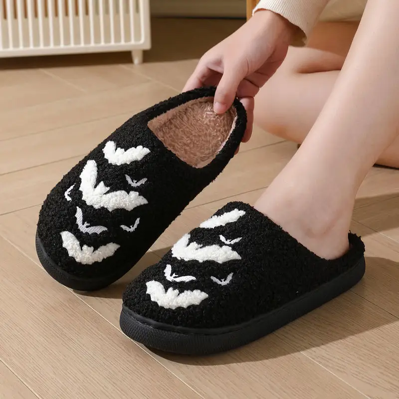 Cross-Border New Halloween Bat Cartoon Warm Winter Slippers Wholesale Men and Women Couple Home Indoor Cotton Slippers — feature 5