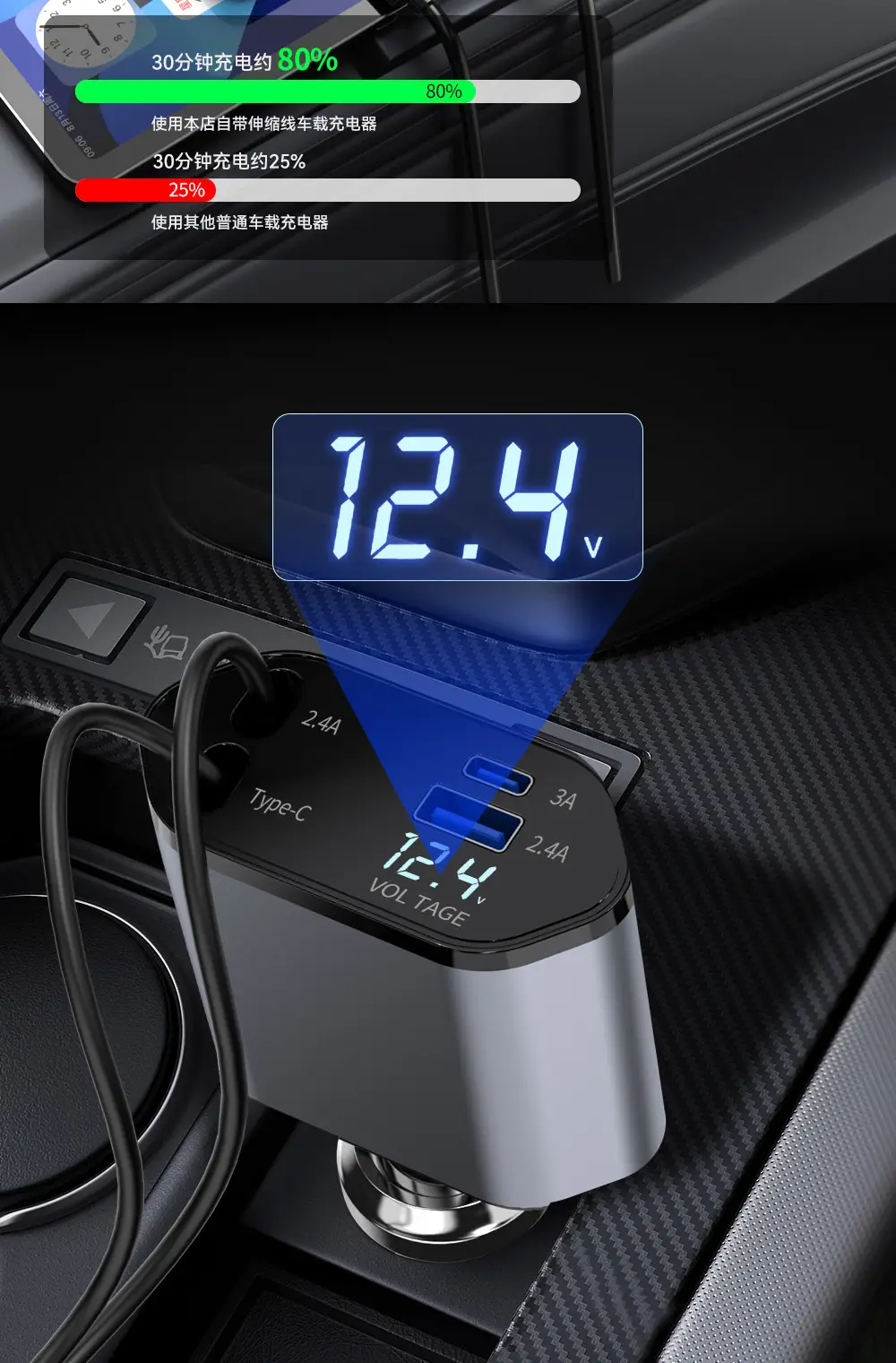 C1 Fast Charging Car Charger Four-In-One Universal Android Apple — feature 12