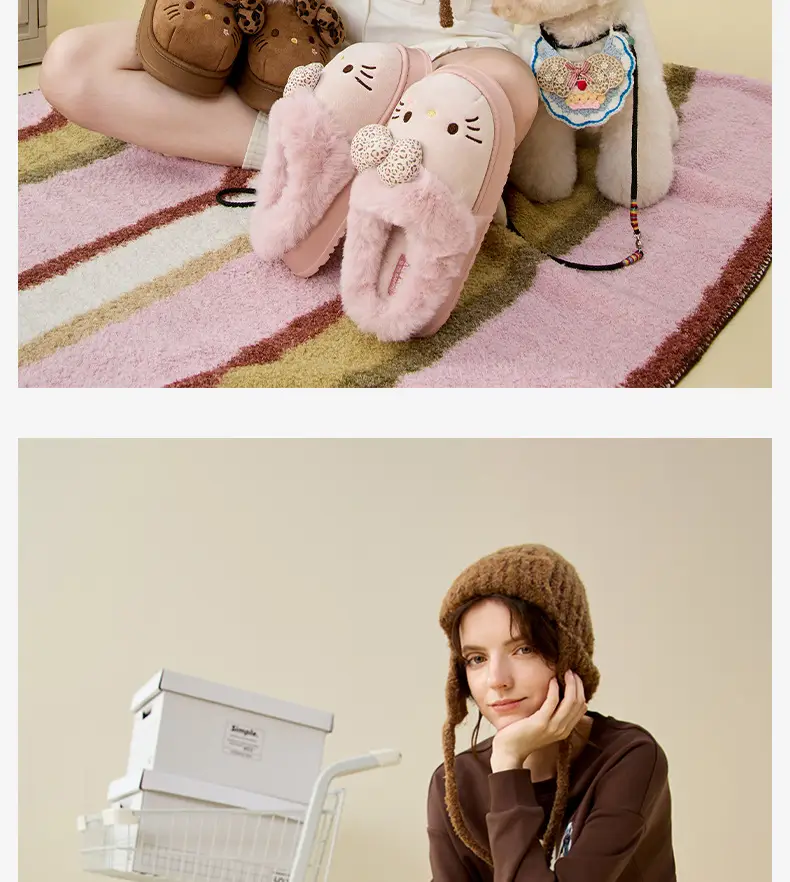 Sanrio Genuine Winter Cotton Slippers for Women, Winter Non-Slip Closed-Toe Plush Slippers, Autumn and Winter Thickened Warm Fur Slippers — feature 9