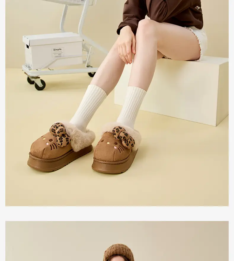 Sanrio Genuine Winter Cotton Slippers for Women, Winter Non-Slip Closed-Toe Plush Slippers, Autumn and Winter Thickened Warm Fur Slippers — feature 10