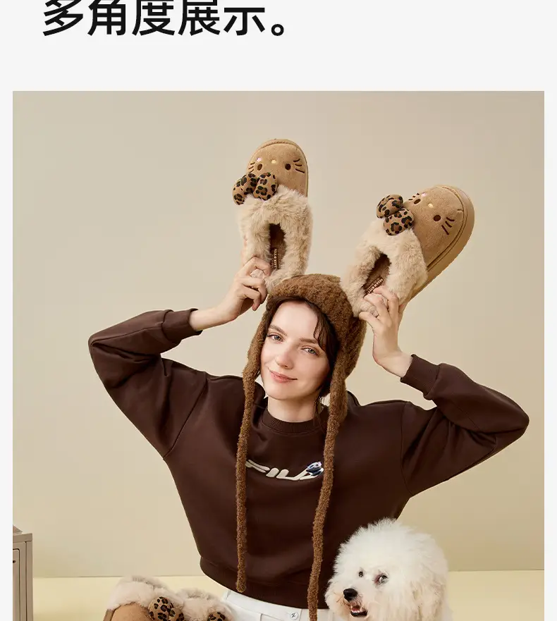 Sanrio Genuine Winter Cotton Slippers for Women, Winter Non-Slip Closed-Toe Plush Slippers, Autumn and Winter Thickened Warm Fur Slippers — feature 8