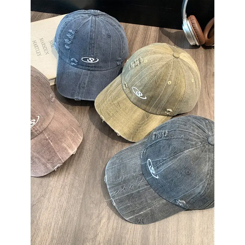 Women Wash Denim Camo Baseball Cap Wide Brim Large Head - Image 13