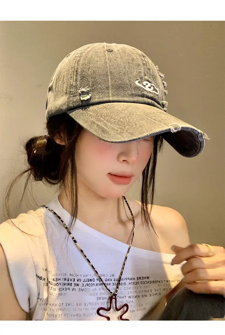 Women Wash Denim Camo Baseball Cap Wide Brim Large Head — feature 6