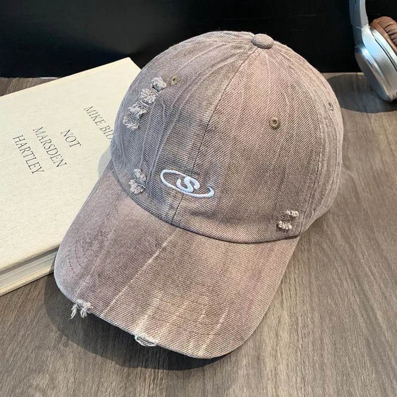 Women Wash Denim Camo Baseball Cap Wide Brim Large Head - Image 2