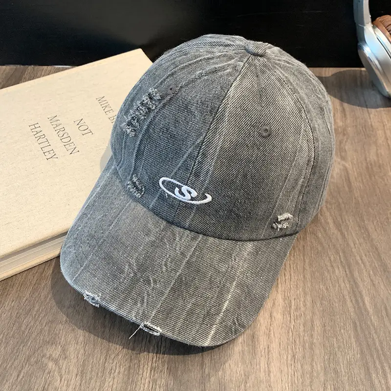 Women Wash Denim Camo Baseball Cap Wide Brim Large Head - Image 3