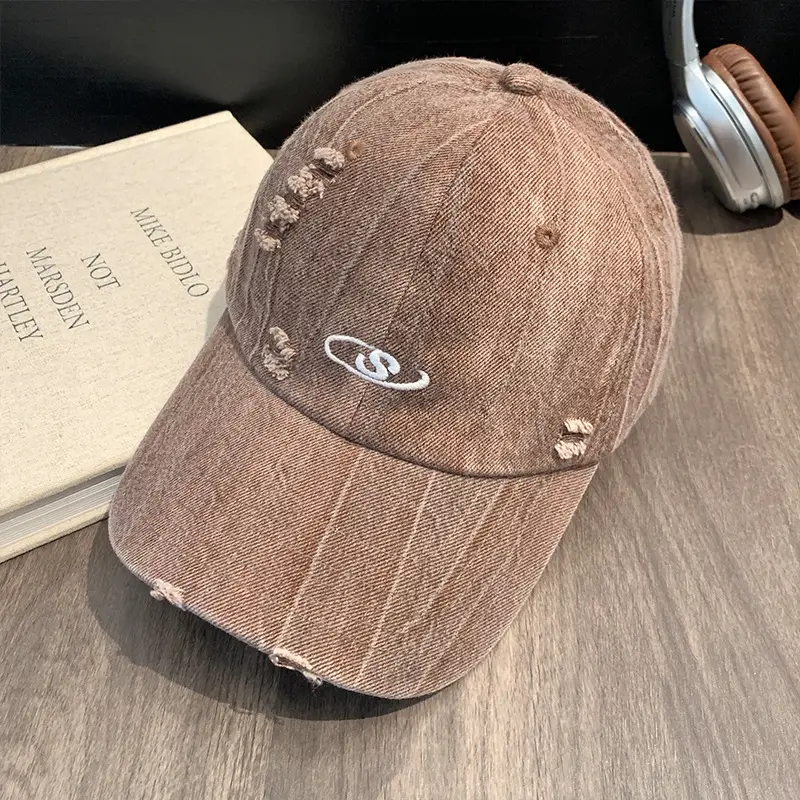 Women Wash Denim Camo Baseball Cap Wide Brim Large Head - Image 4