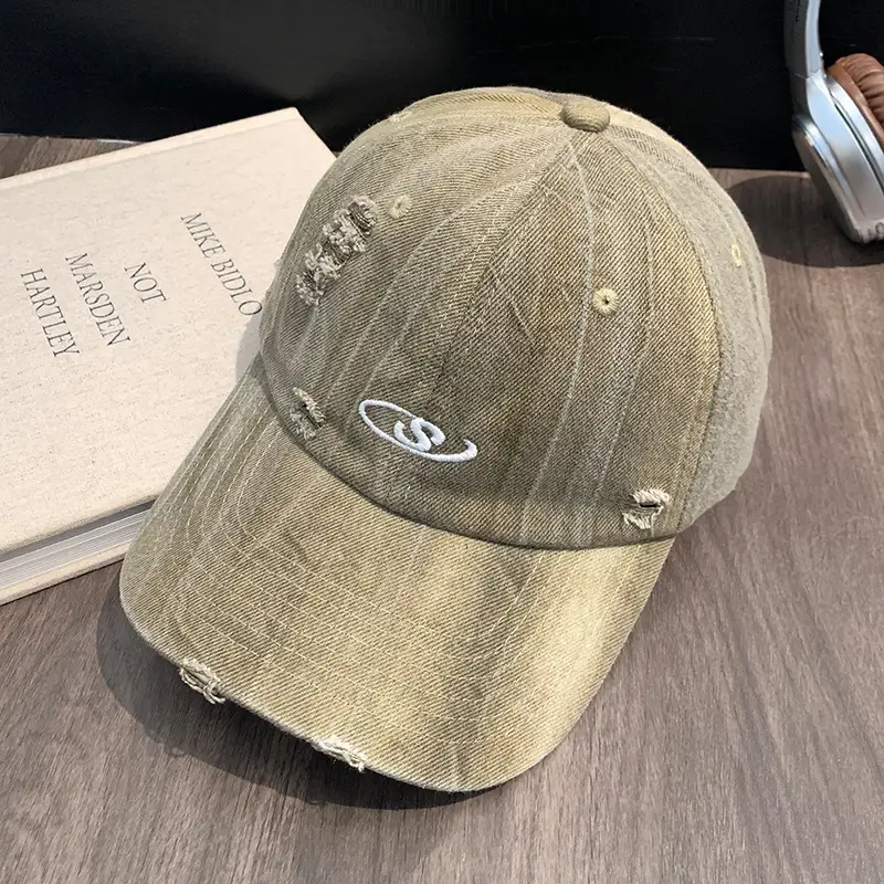 Women Wash Denim Camo Baseball Cap Wide Brim Large Head - Image 5