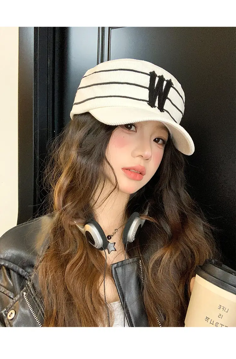 Women Korean Style Retro Striped Baseball Cap with W Letter Embroidery — feature 10