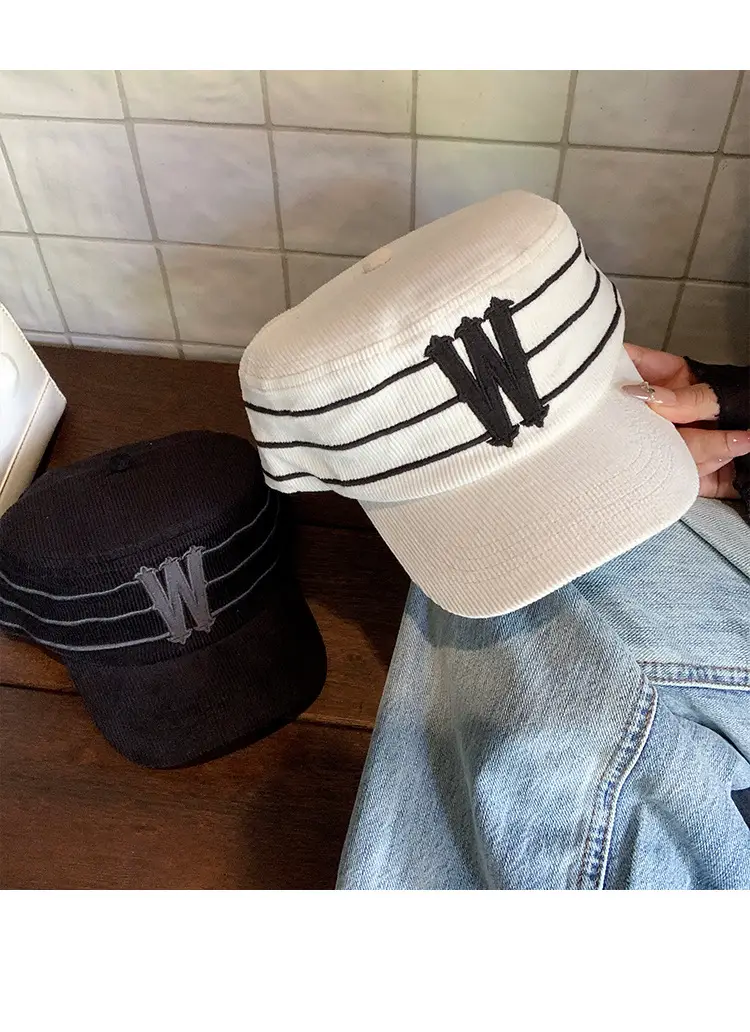 Women Korean Style Retro Striped Baseball Cap with W Letter Embroidery — feature 11