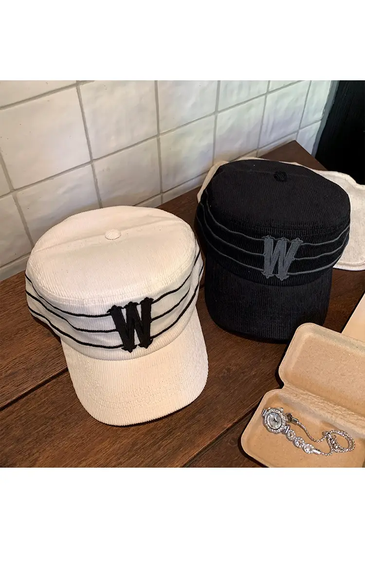 Women Korean Style Retro Striped Baseball Cap with W Letter Embroidery — feature 12