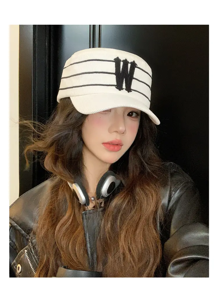 Women Korean Style Retro Striped Baseball Cap with W Letter Embroidery — feature 5