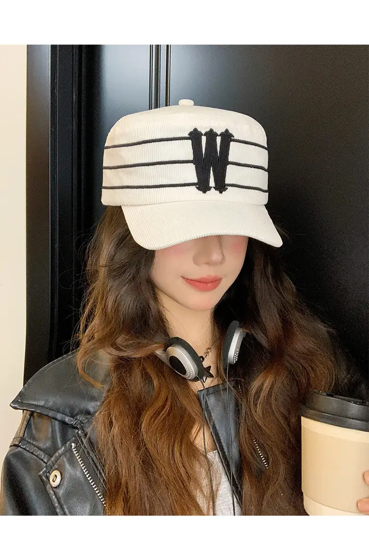 Women Korean Style Retro Striped Baseball Cap with W Letter Embroidery — feature 8