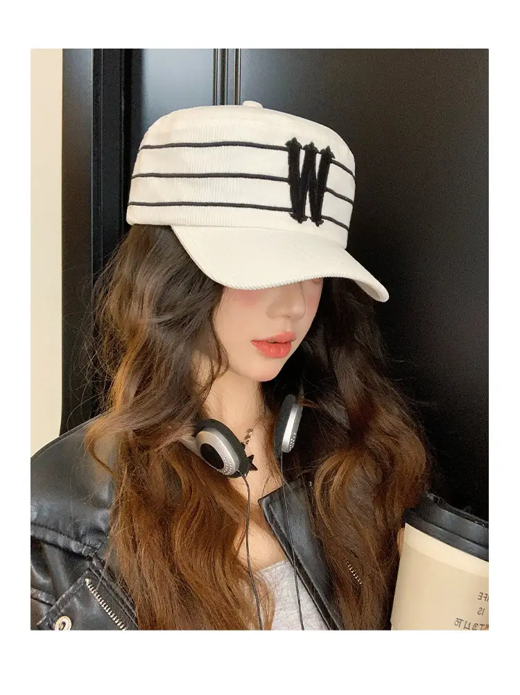 Women Korean Style Retro Striped Baseball Cap with W Letter Embroidery — feature 9