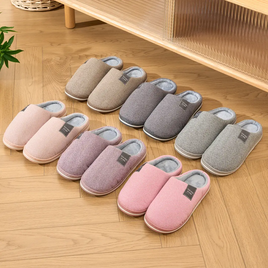 Jialiya Men's Cotton Slippers Large Size 2025 New Winter Indoor Home Non-Slip Warm Plush Slippers for Women