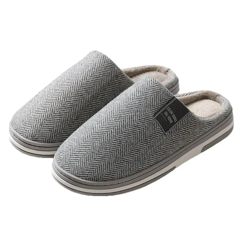 Jialiya Men's Cotton Slippers Large Size 2025 New Winter Indoor Home Non-Slip Warm Plush Slippers for Women