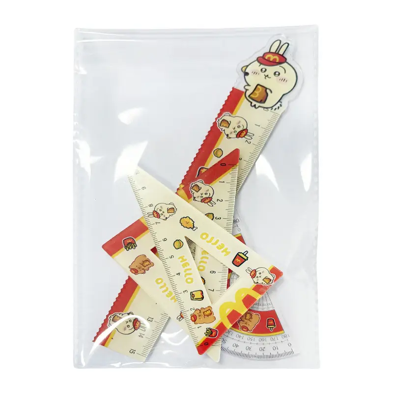 Factory Direct Sales Acrylic 15cm Ruler Four-Piece Set Cute Three Small Student Cartoon Learning Stationery Set