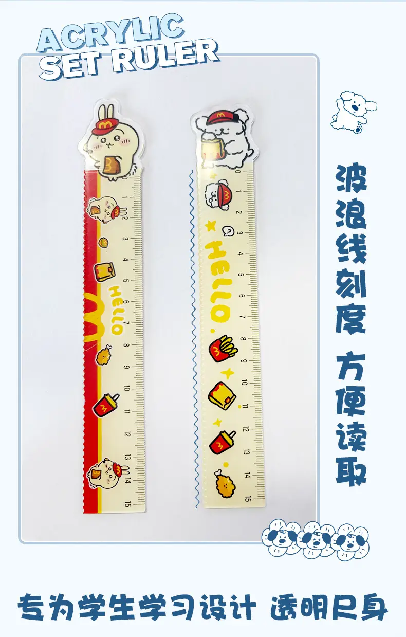 Factory Direct Sales Acrylic 15cm Ruler Four-Piece Set Cute Three Small Student Cartoon Learning Stationery Set — feature 5